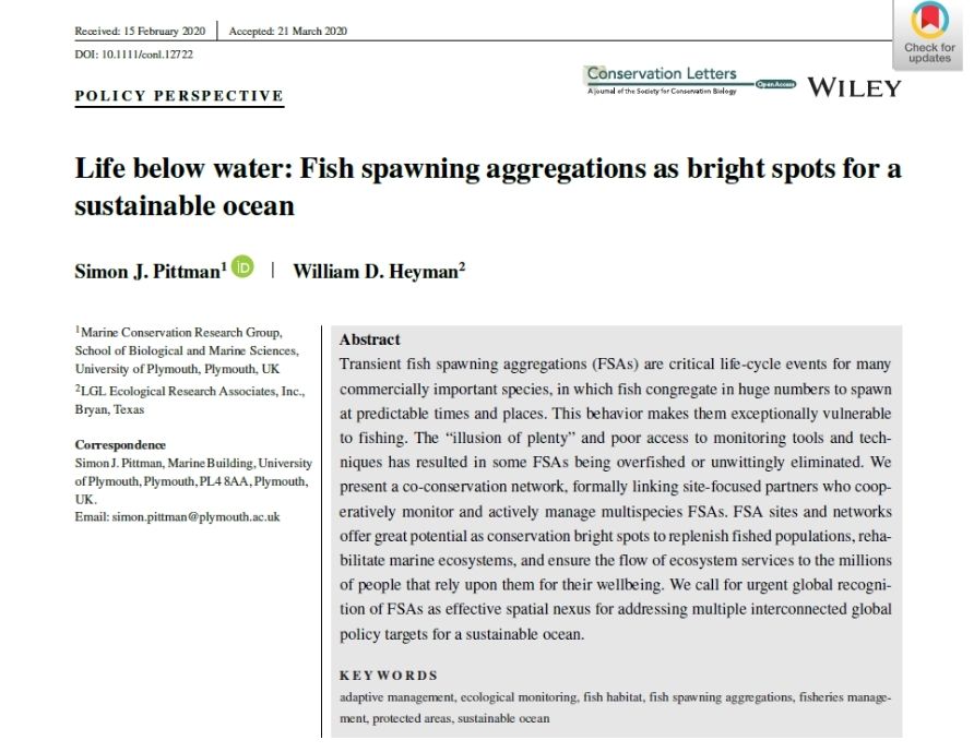 Life below water: Fish spawning aggregations as bright spots for a sustainable ocean